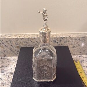 Antique Silver/Glass Decanter with Cherub Stopper